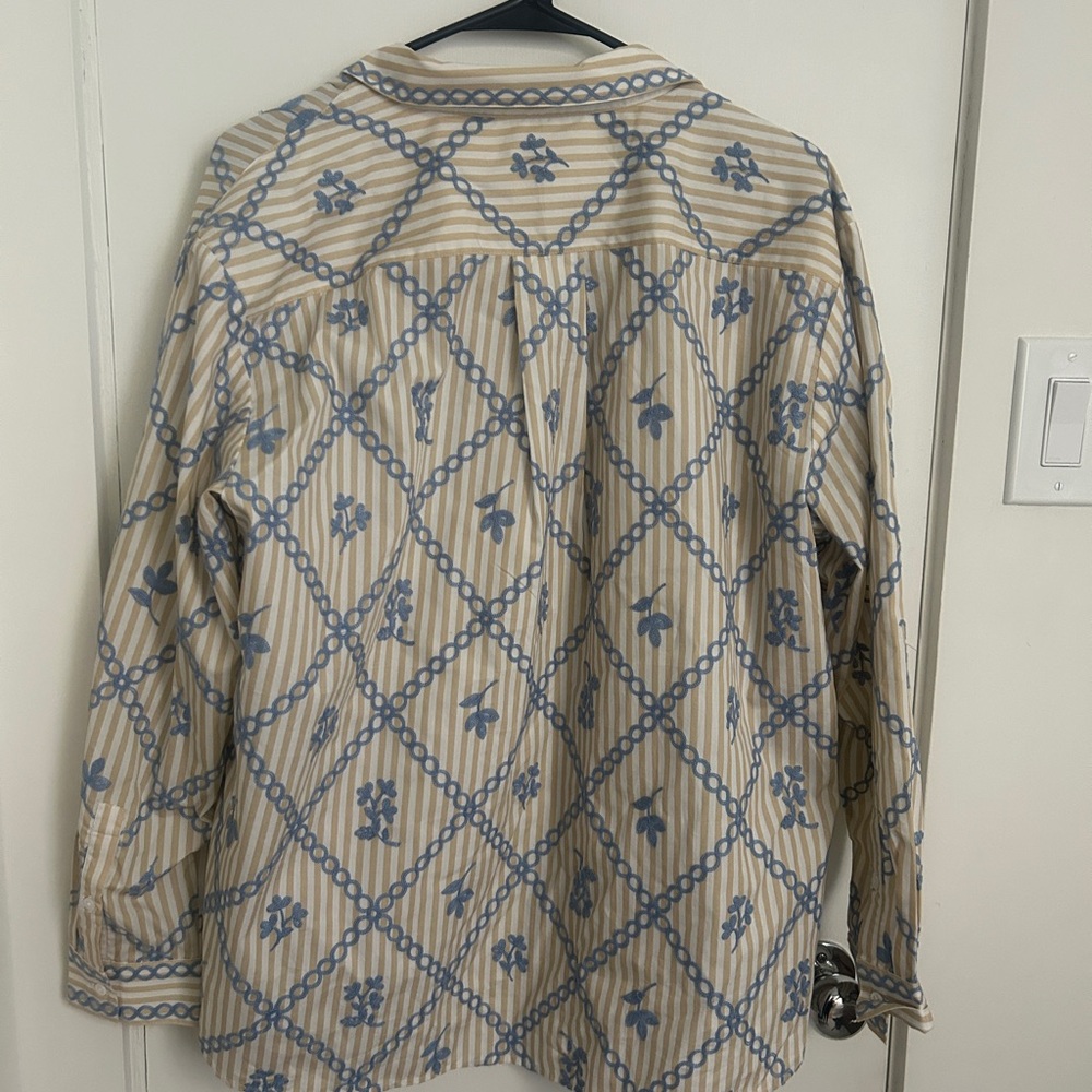 Sezane Blue and Beige Button Down Shirt